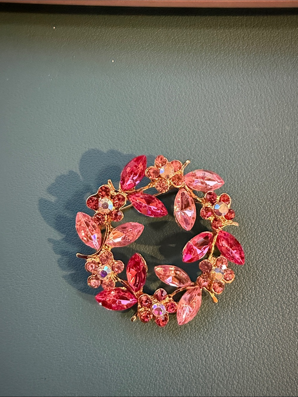 Pink Crystal Floral Wreath Brooch - Women Jewelry